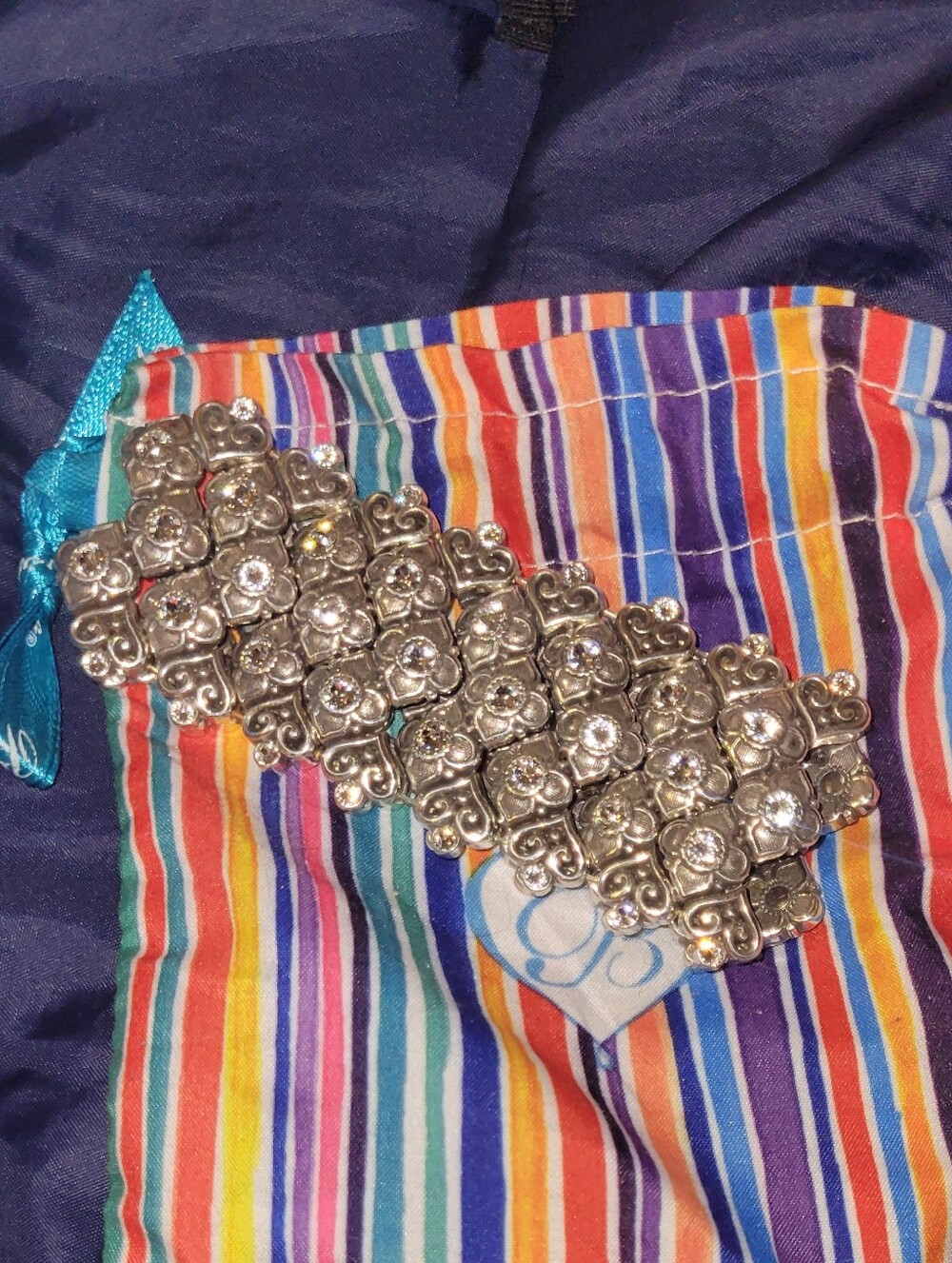 Brighton Alcazar Wide Bracelet Silverplate Fine Crystals 2" Wide